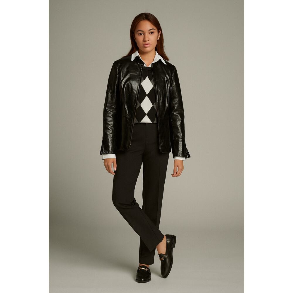 Vintage Pamela McCoy Y2KBlack Genuine Glossy Leather Jacket Women's Size Small